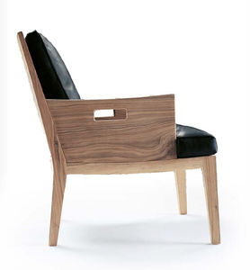 contemporary armchair / solid wood / fabric / leather