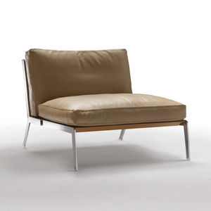 contemporary fireside chair / fabric / leather / metal