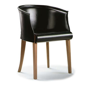 traditional armchair / solid wood / leather / bridge