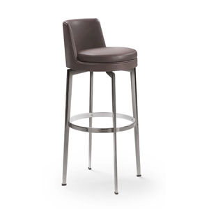 contemporary bar stool / leather / metal / fabric