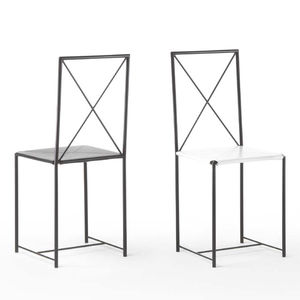 contemporary chair / leather / lacquered metal