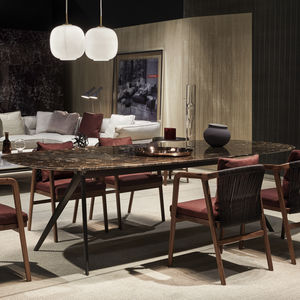 contemporary dining table / lacquered wood / solid wood / metal