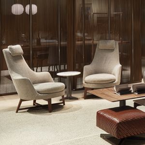 contemporary armchair / fabric / leather / metal