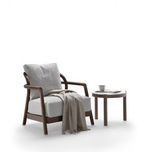 Scandinavian design armchair / fabric / leather / wooden