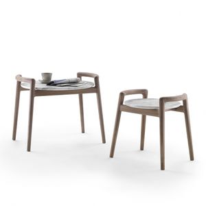 contemporary side table / wooden / marble / round
