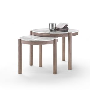 contemporary side table / wooden / marble / round