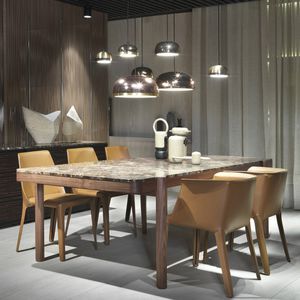 contemporary dining table / wooden / marble / rectangular
