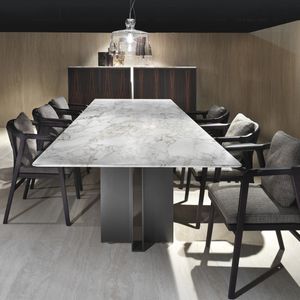 contemporary table / wooden / painted metal / marble