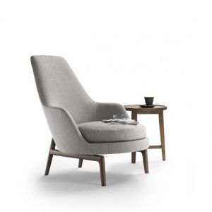 Scandinavian design armchair / fabric / leather / wooden