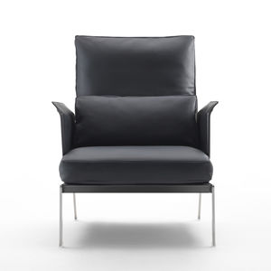 contemporary armchair / metal / fabric / leather