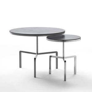 contemporary side table / wooden / metal / round