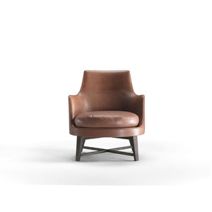 contemporary armchair / solid wood / metal / fabric