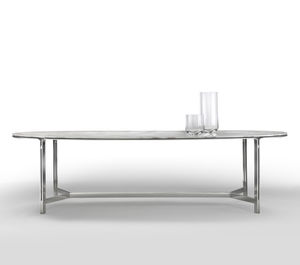 contemporary dining table / metal / marble / oval