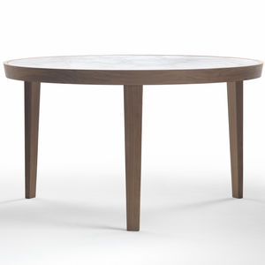 contemporary dining table / marble / solid wood / round