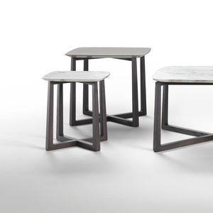contemporary side table / marble / solid wood / rectangular