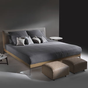 double bed / contemporary / leather / fabric