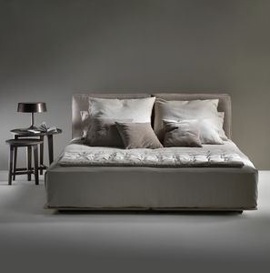 double bed / contemporary / leather / fabric