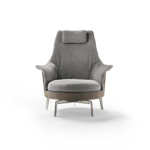contemporary armchair / fabric / leather / with headrest
