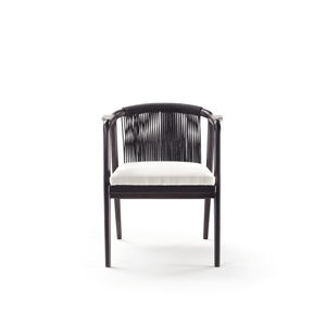 contemporary chair / upholstered / with armrests / solid wood