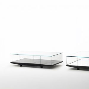 contemporary coffee table / glass / rectangular / with storage compartment