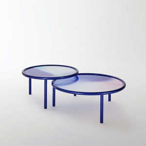 contemporary table / crystal / painted metal / round