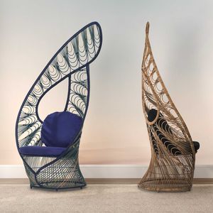 original design armchair / rattan / wicker / high back