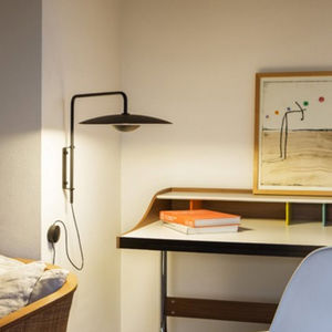 contemporary wall light / metal / oak / paper