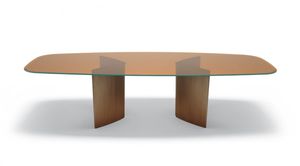 contemporary table / oak / glass / marble