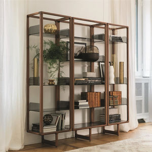 wall-mounted bookcase / contemporary / walnut / glass