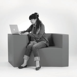 contemporary armchair / fabric / leather / tablet