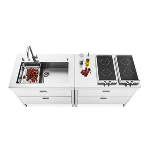 contemporary kitchen / stainless steel / island / modular