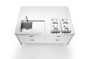 contemporary kitchen / stainless steel / wooden / island