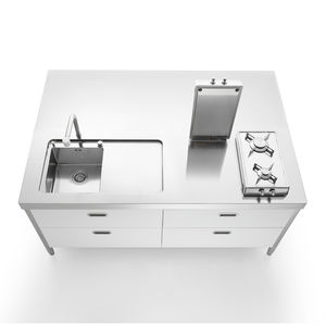 contemporary kitchen / wooden / stainless steel / island