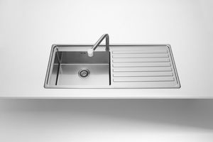 1-bowl kitchen sink / stainless steel / with drainboard