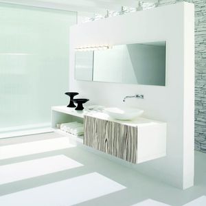 wall-hung washbasin cabinet / walnut / glass / contemporary