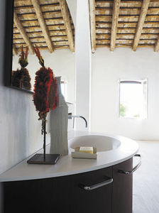 wall-hung washbasin cabinet / oak / glass / marble