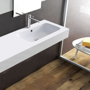 wall-mounted washbasin / rectangular / ceramic / contemporary