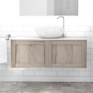 wooden washbasin cabinet / wall-hung / contemporary / with shelves