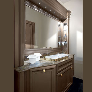 free-standing washbasin cabinet / wooden / traditional / with mirror
