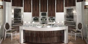 contemporary kitchen / stainless steel / wood veneer / island