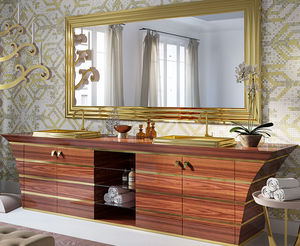 double washbasin cabinet / free-standing / wooden / glass
