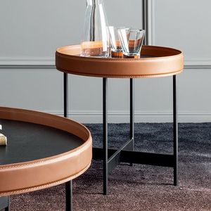 contemporary side table / stained wood / metal / leather