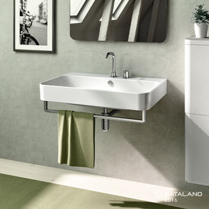 wall-mounted washbasin / rectangular / ceramic / contemporary