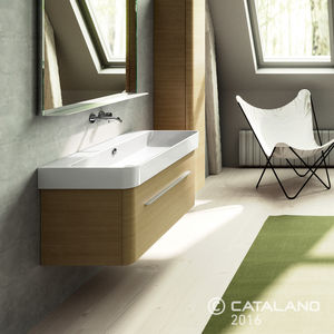 wall-mounted washbasin / rectangular / ceramic / contemporary