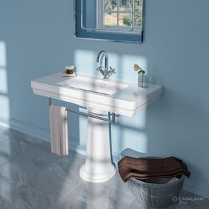 free-standing washbasin / rectangular / ceramic / contemporary