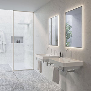 wall-mounted washbasin / rectangular / ceramic / contemporary