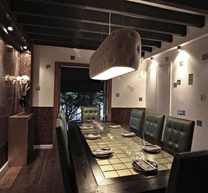 pendant lamp / contemporary / leather / metal