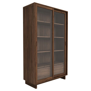 contemporary bookcase / walnut / glass / glass-front