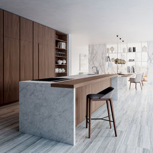 contemporary kitchen / wood veneer / island / lacquered