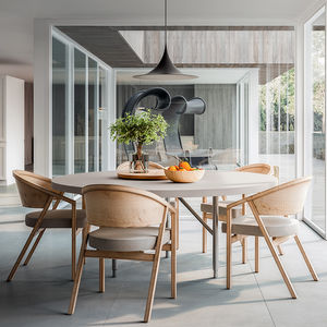 contemporary dining table / lacquered wood / rectangular / round